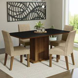 Combo Comedor y Sillas Keila Marron y Negro 160x79cm Cuadrado de Cuatro Puestos con Cuatro Sillas - COMEDORES | Bylmo