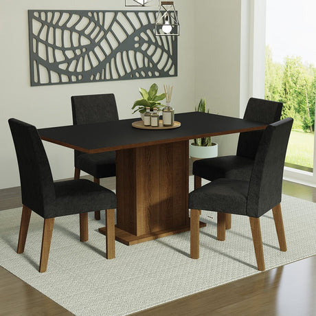 Combo Comedor y Sillas Keila Marron y Negro Oxford 160x79cm Cuadrado de Cuatro Puestos con Cuatro Sillas - COMEDORES | Bylmo