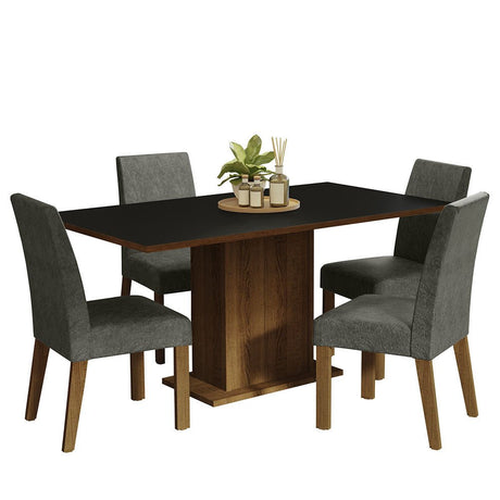 Combo Comedor y Sillas Keila Marron con Negro y Plata 160x79cm Cuadrado de Cuatro Puestos con Cuatro Sillas - COMEDORES | Bylmo
