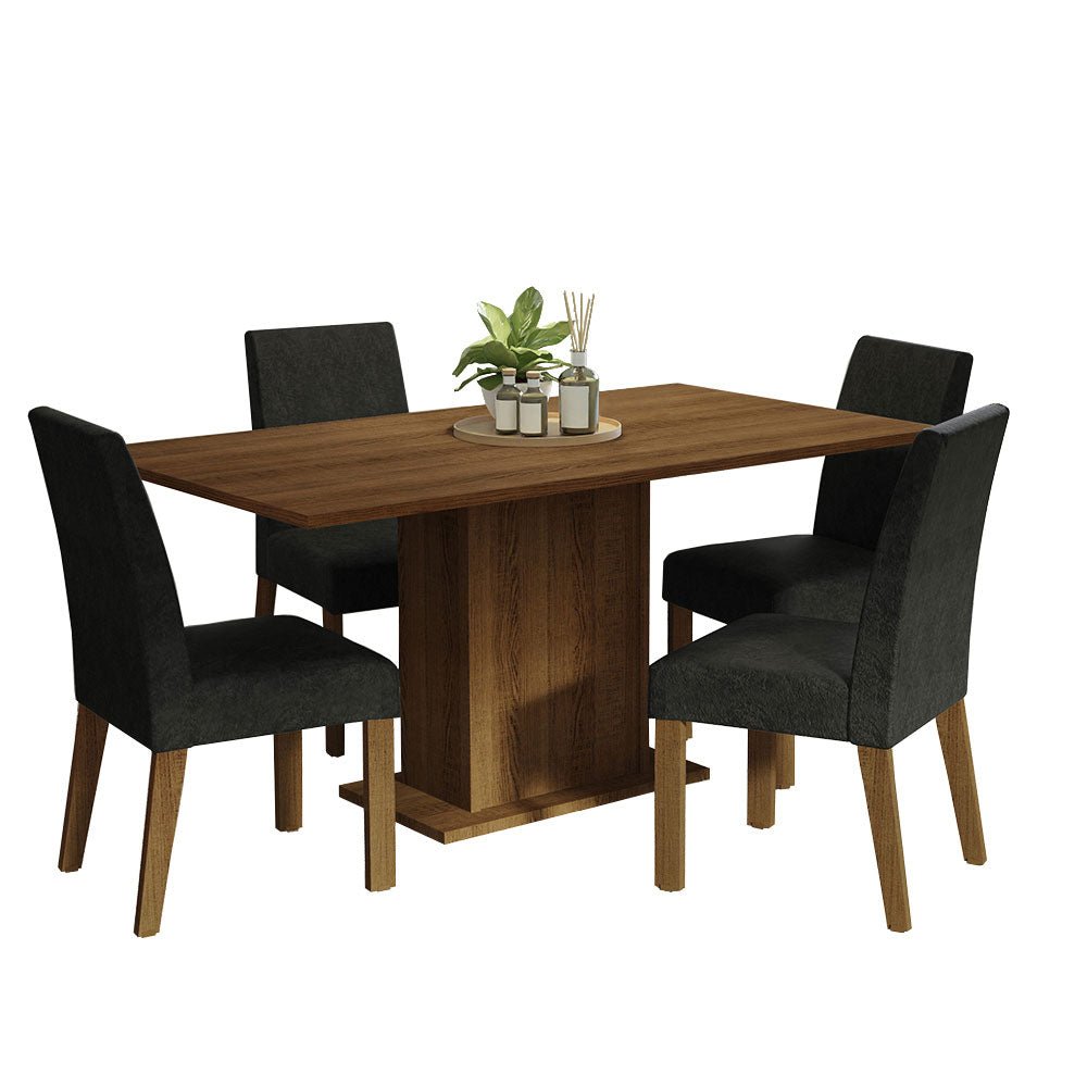 Combo Comedor y Sillas Keila Marron Oxford 160x79cm Cuadrado de Cuatro Puestos con Cuatro Sillas - COMEDORES | Bylmo