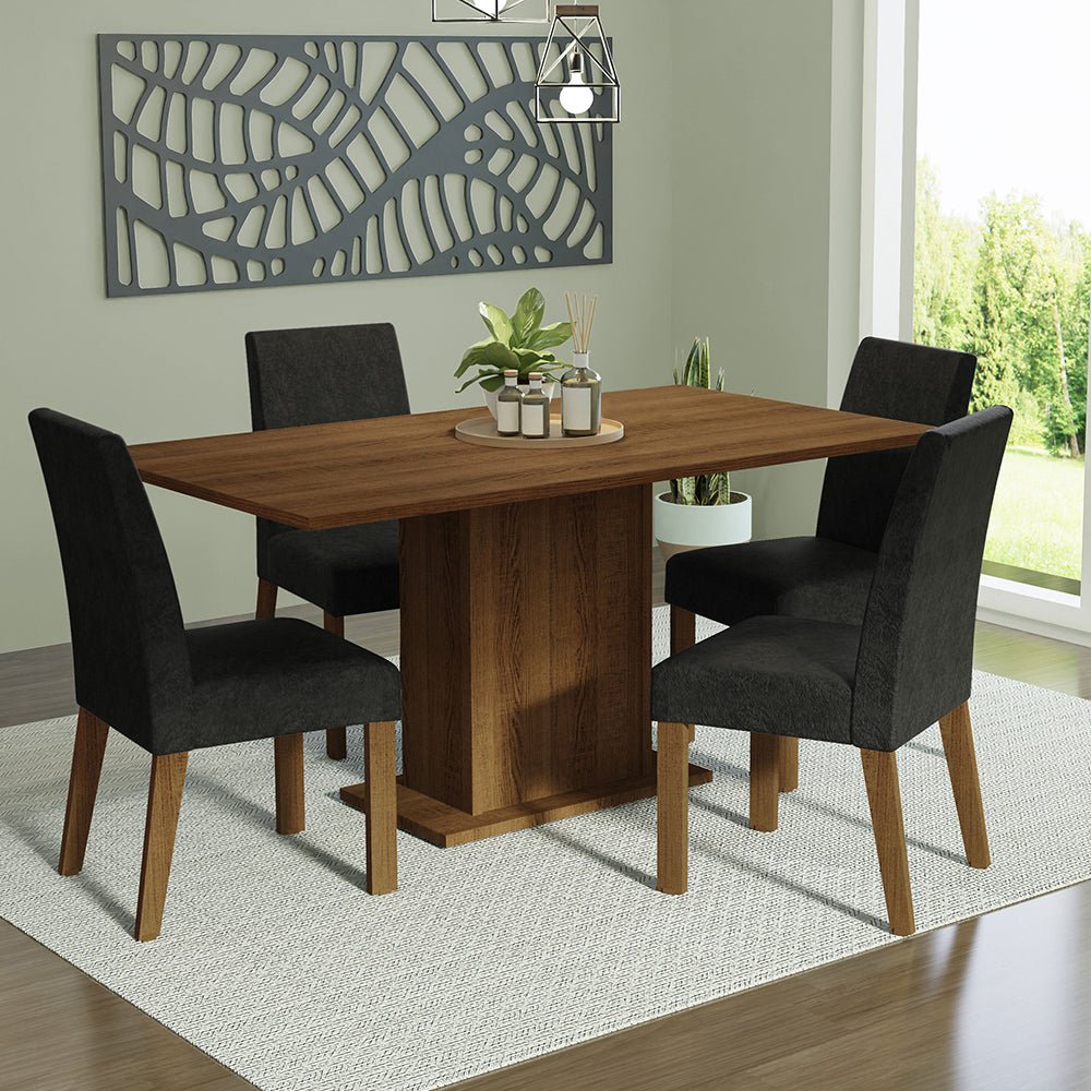 Combo Comedor y Sillas Keila Marron Oxford 160x79cm Cuadrado de Cuatro Puestos con Cuatro Sillas - COMEDORES | Bylmo