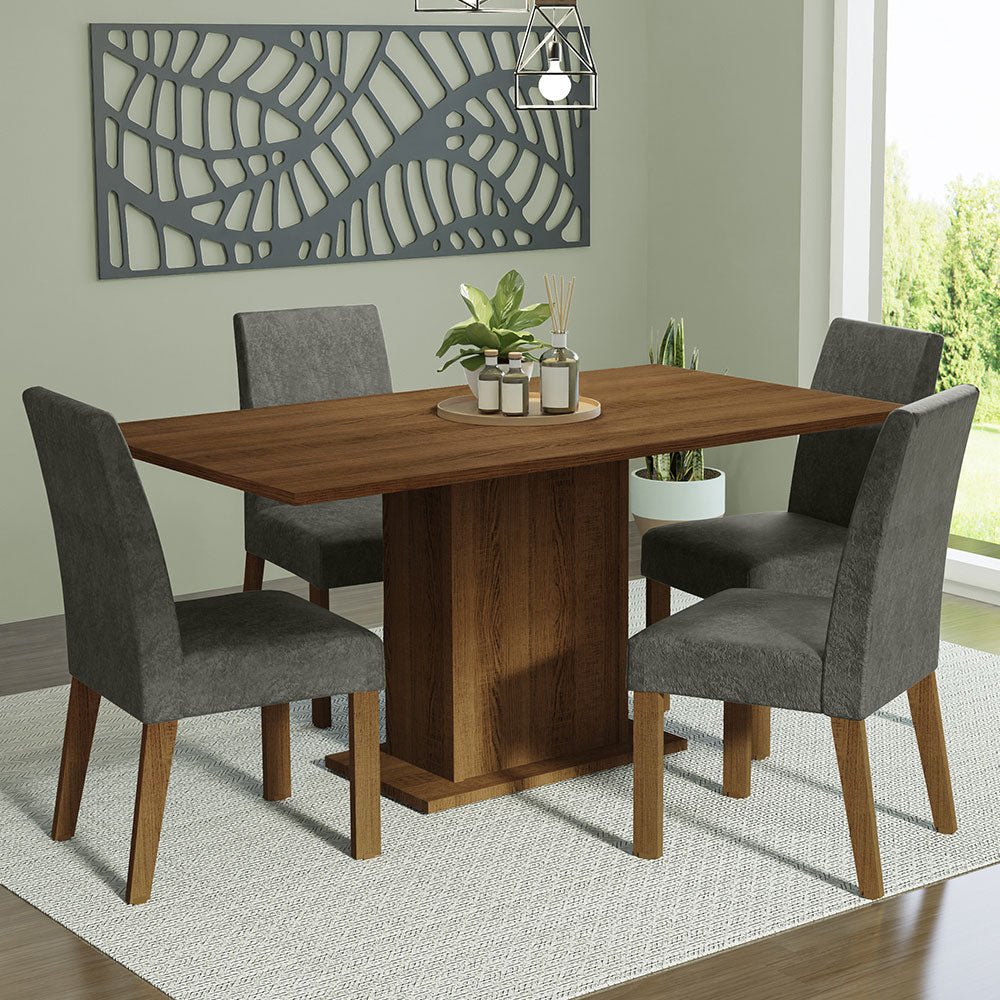 Combo Comedor y Sillas Keila Marron con Plata y Plata 160x79cm Cuadrado de Cuatro Puestos con Cuatro Sillas - COMEDORES | Bylmo