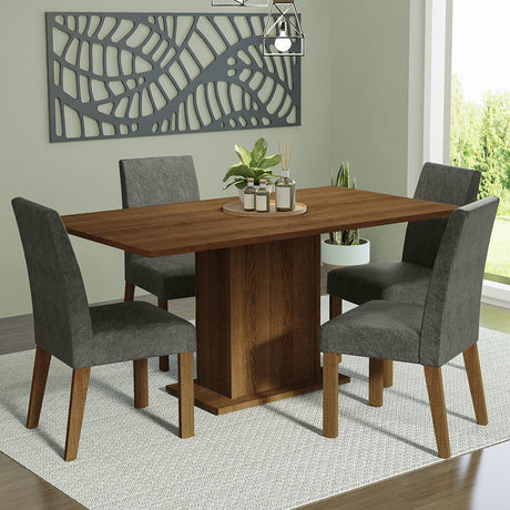 Combo Comedor y Sillas Keila Marron con Plata y Plata 160x79cm Cuadrado de Cuatro Puestos con Cuatro Sillas - COMEDORES | Bylmo