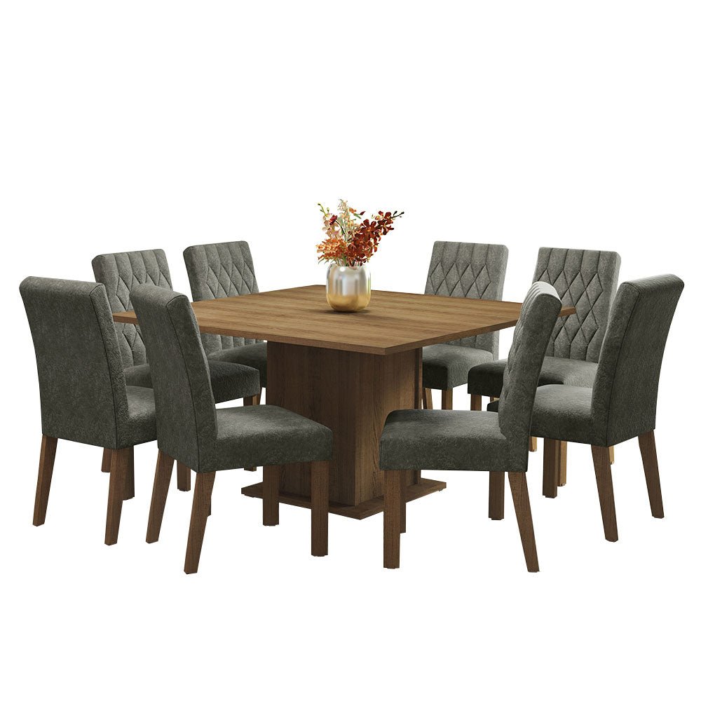 Combo Comedor y Sillas Leila Marron con Plata y Plata 136x77cm Cuadrado de Ocho Puestos con Ocho Sillas - COMEDORES | Bylmo