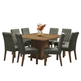Combo Comedor y Sillas Leila Marron con Plata y Plata 136x77cm Cuadrado de Ocho Puestos con Ocho Sillas - COMEDORES | Bylmo