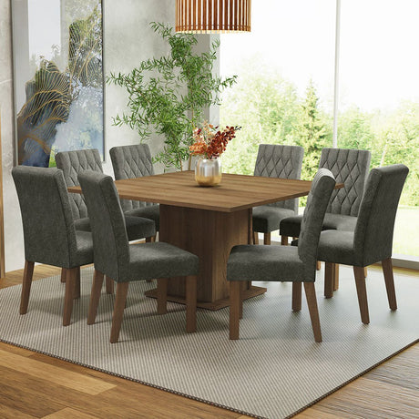 Combo Comedor y Sillas Leila Marron con Plata y Plata 136x77cm Cuadrado de Ocho Puestos con Ocho Sillas - COMEDORES | Bylmo
