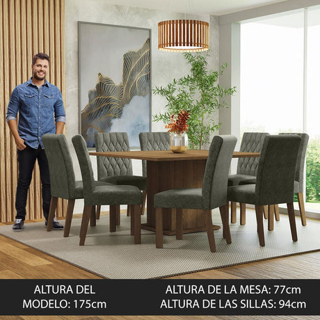 Combo Comedor y Sillas Leila Marron con Plata y Plata 136x77cm Cuadrado de Ocho Puestos con Ocho Sillas - COMEDORES | Bylmo