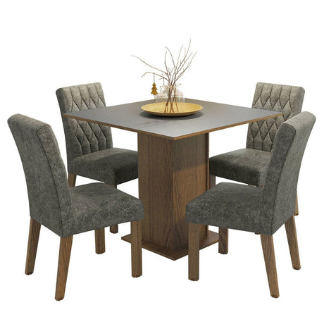 Combo Comedor y Sillas Livia Marron con Gris y Plata 90x78cm Cuadrado de Cuatro Puestos con Cuatro Sillas - COMEDORES | Bylmo