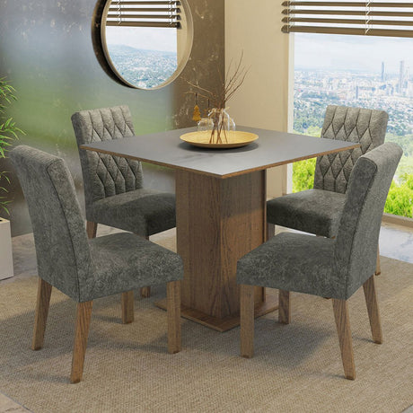 Combo Comedor y Sillas Livia Marron con Gris y Plata 90x78cm Cuadrado de Cuatro Puestos con Cuatro Sillas - COMEDORES | Bylmo