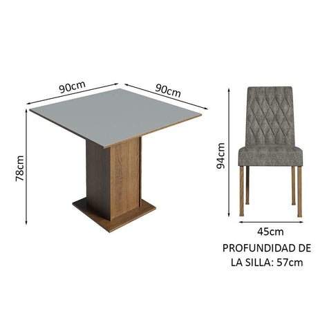 Combo Comedor y Sillas Livia Marron con Gris y Plata 90x78cm Cuadrado de Cuatro Puestos con Cuatro Sillas - COMEDORES | Bylmo