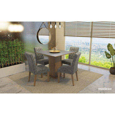 Combo Comedor y Sillas Livia Marron con Gris y Plata 90x78cm Cuadrado de Cuatro Puestos con Cuatro Sillas - COMEDORES | Bylmo