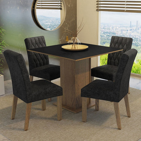 Combo Comedor y Sillas Livia Marron y Negro Oxford 90x78cm Cuadrado de Cuatro Puestos con Cuatro Sillas - COMEDORES | Bylmo