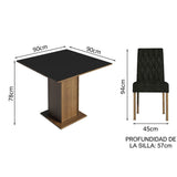 Combo Comedor y Sillas Livia Marron y Negro Oxford 90x78cm Cuadrado de Cuatro Puestos con Cuatro Sillas - COMEDORES | Bylmo
