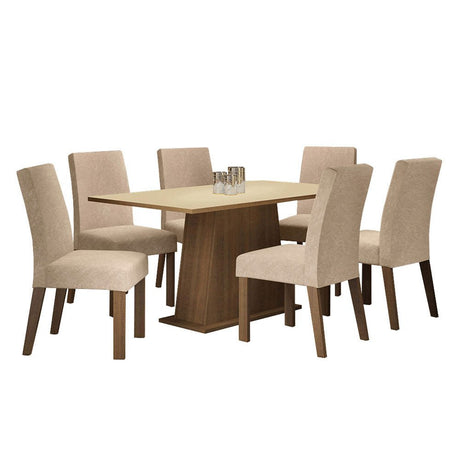 Combo Comedor y Sillas Luciana Marron y Crema 160x79cm Cuadrado de Seis Puestos con Seis Sillas - COMEDORES | Bylmo