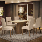 Combo Comedor y Sillas Luciana Marron y Crema 160x79cm Cuadrado de Seis Puestos con Seis Sillas - COMEDORES | Bylmo