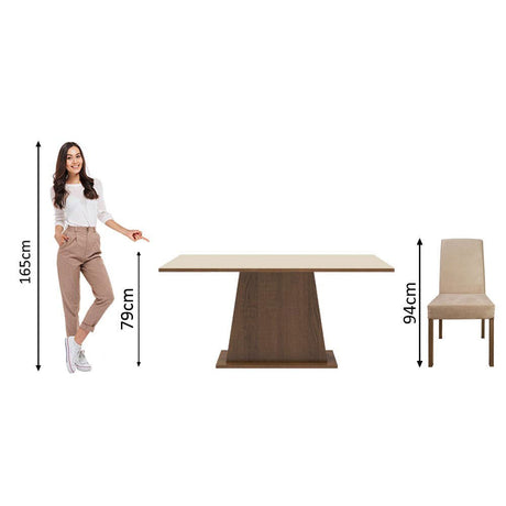 Combo Comedor y Sillas Luciana Marron y Crema 160x79cm Cuadrado de Seis Puestos con Seis Sillas - COMEDORES | Bylmo