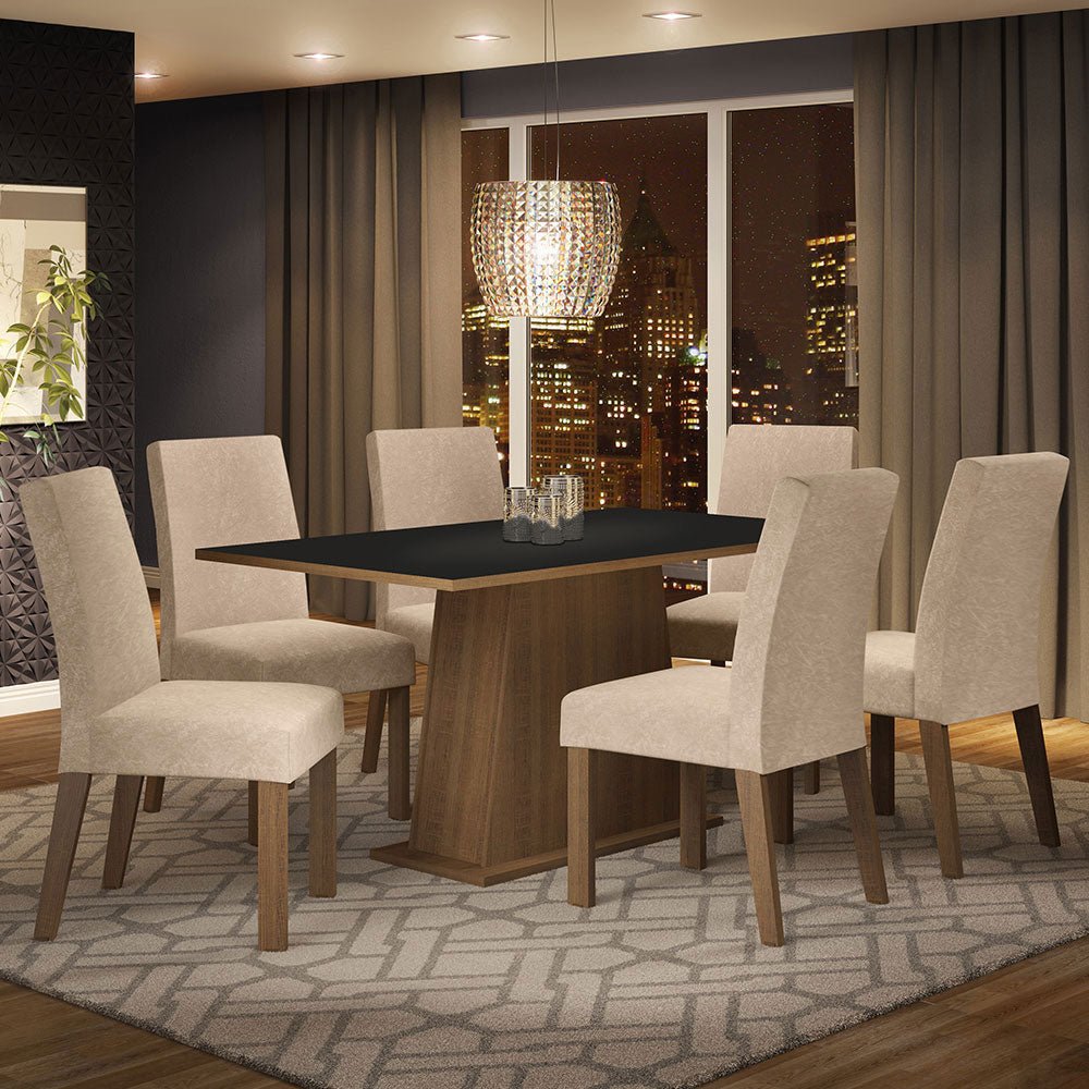 Combo Comedor y Sillas Luciana Marron y Negro 160x79cm Cuadrado de Seis Puestos con Seis Sillas - COMEDORES | Bylmo