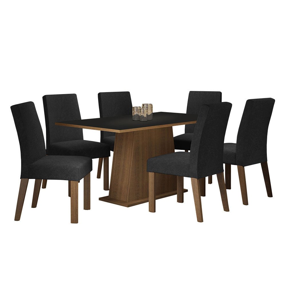 Combo Comedor y Sillas Luciana Marron y Negro Oxford 160x79cm Cuadrado de Seis Puestos con Seis Sillas - COMEDORES | Bylmo