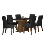 Combo Comedor y Sillas Luciana Marron y Negro Oxford 160x79cm Cuadrado de Seis Puestos con Seis Sillas - COMEDORES | Bylmo