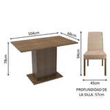 Combo Comedor y Sillas Manu Marron 104x78cm Cuadrado de Dos Puestos con Dos Sillas - COMEDORES | Bylmo