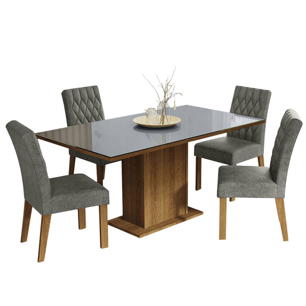 Combo Comedor y Sillas Marilia Marron con Gris y Plata 160x80cm Cuadrado de Cuatro Puestos con Cuatro Sillas - COMEDORES | Bylmo