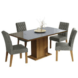 Combo Comedor y Sillas Marilia Marron con Gris y Plata 160x80cm Cuadrado de Cuatro Puestos con Cuatro Sillas - COMEDORES | Bylmo