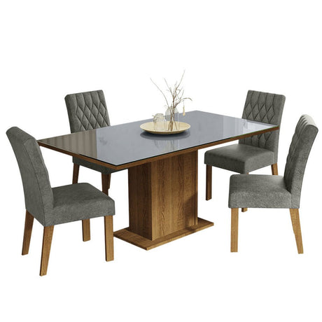 Combo Comedor y Sillas Marilia Marron con Gris y Plata 160x80cm Cuadrado de Cuatro Puestos con Cuatro Sillas - COMEDORES | Bylmo