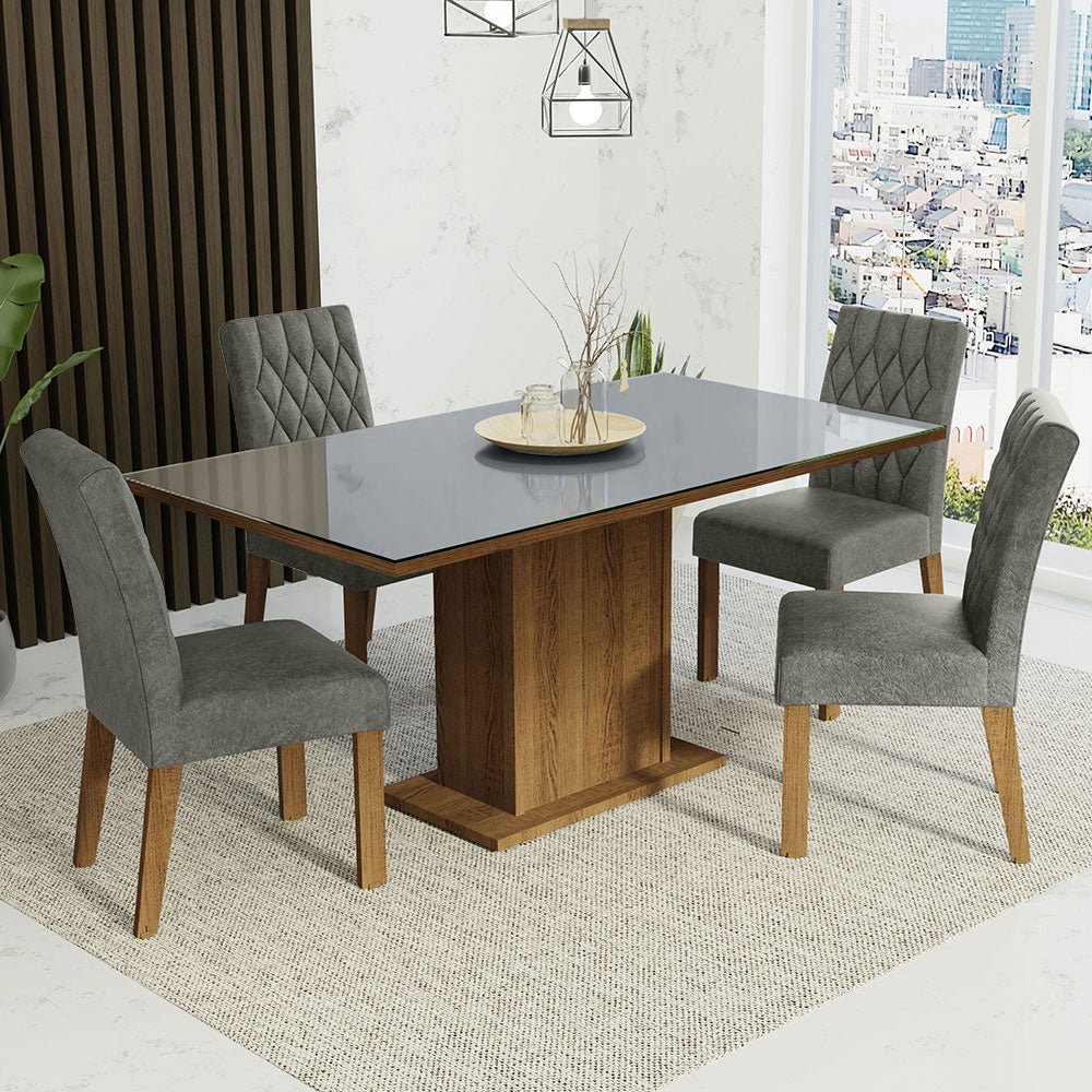 Combo Comedor y Sillas Marilia Marron con Gris y Plata 160x80cm Cuadrado de Cuatro Puestos con Cuatro Sillas - COMEDORES | Bylmo