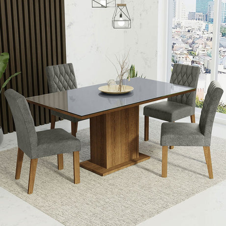 Combo Comedor y Sillas Marilia Marron con Gris y Plata 160x80cm Cuadrado de Cuatro Puestos con Cuatro Sillas - COMEDORES | Bylmo