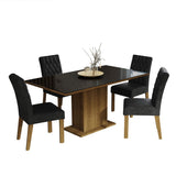 Combo Comedor y Sillas Marilia Marron y Negro Oxford 160x80cm Cuadrado de Cuatro Puestos con Cuatro Sillas - COMEDORES | Bylmo