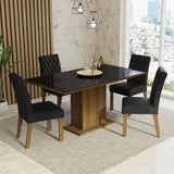 Combo Comedor y Sillas Marilia Marron y Negro Oxford 160x80cm Cuadrado de Cuatro Puestos con Cuatro Sillas - COMEDORES | Bylmo