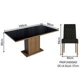 Combo Comedor y Sillas Marilia Marron y Negro Oxford 160x80cm Cuadrado de Cuatro Puestos con Cuatro Sillas - COMEDORES | Bylmo