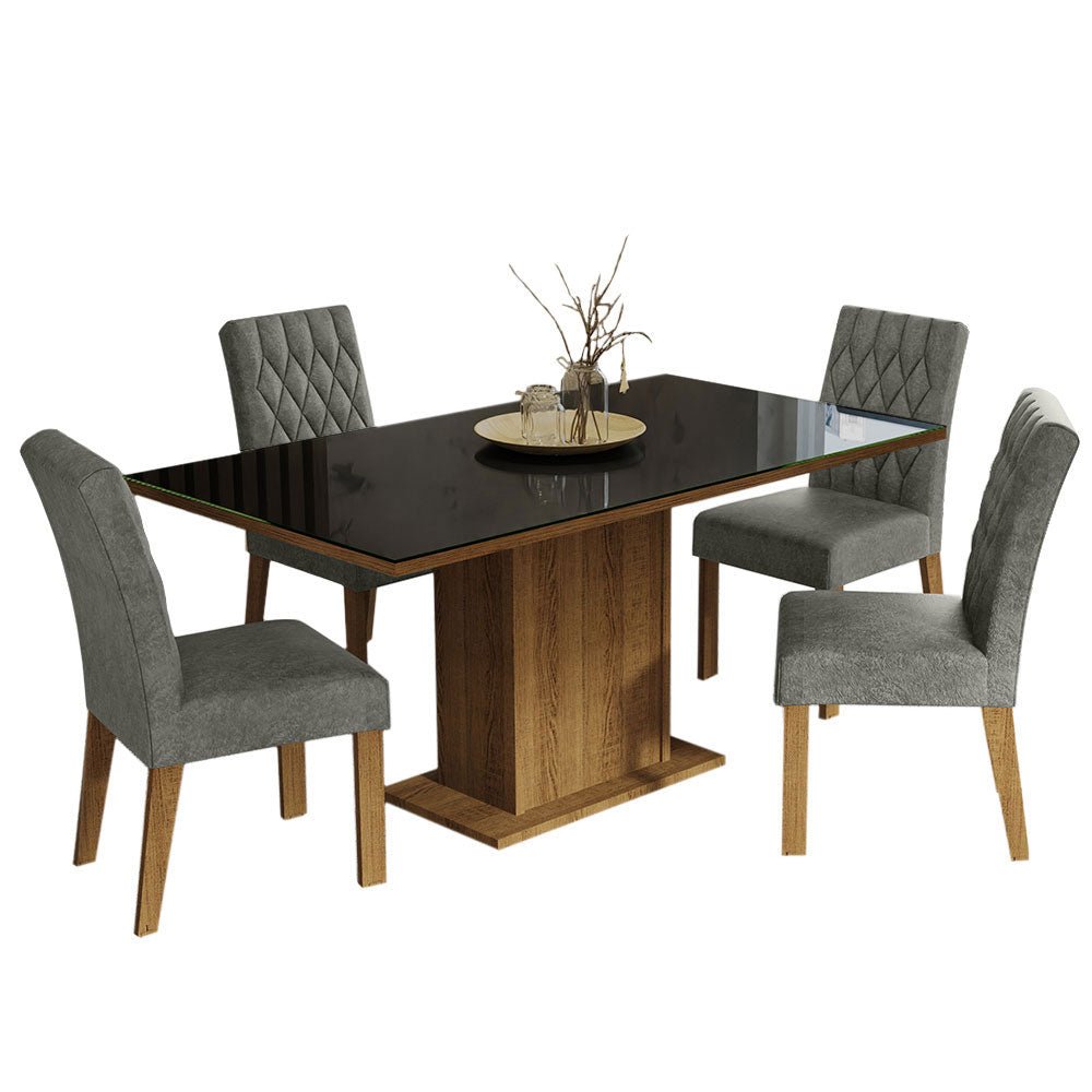 Combo Comedor y Sillas Marilia Marron con Negro y Plata 160x80cm Cuadrado de Cuatro Puestos con Cuatro Sillas - COMEDORES | Bylmo