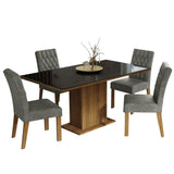 Combo Comedor y Sillas Marilia Marron con Negro y Plata 160x80cm Cuadrado de Cuatro Puestos con Cuatro Sillas - COMEDORES | Bylmo