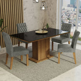 Combo Comedor y Sillas Marilia Marron con Negro y Plata 160x80cm Cuadrado de Cuatro Puestos con Cuatro Sillas - COMEDORES | Bylmo