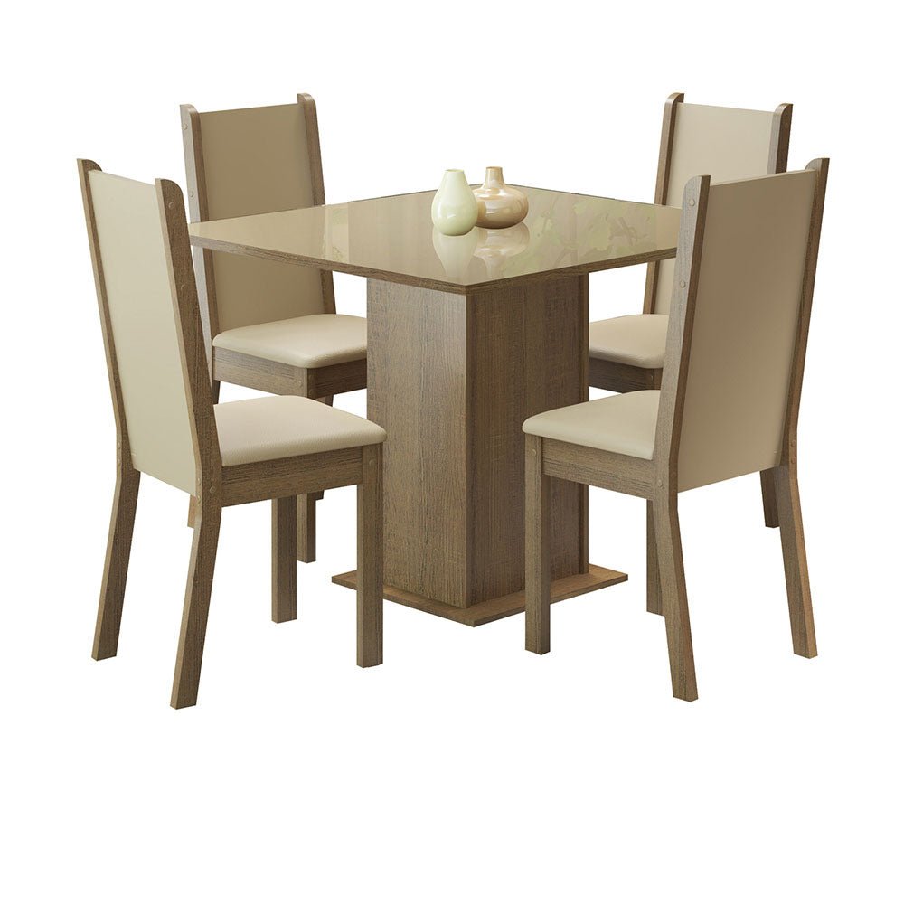 Combo Comedor y Sillas Moscou Marron con Crema y Beige 90x78cm Cuadrado de Cuatro Puestos con Cuatro Sillas - COMEDORES | Bylmo