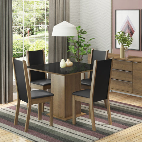 Combo Comedor y Sillas Moscou Marron y Negro 90x78cm Cuadrado de Cuatro Puestos con Cuatro Sillas - COMEDORES | Bylmo