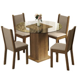 Combo Comedor y Sillas Nanda Marron con Crema y Beige 90x76cm Cuadrado de Cuatro Puestos con Cuatro Sillas - COMEDORES | Bylmo