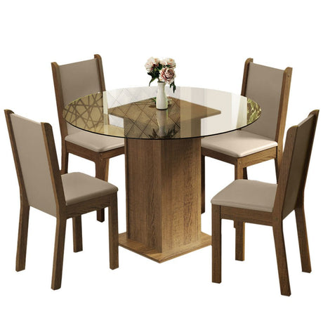 Combo Comedor y Sillas Nanda Marron con Crema y Beige 90x76cm Cuadrado de Cuatro Puestos con Cuatro Sillas - COMEDORES | Bylmo