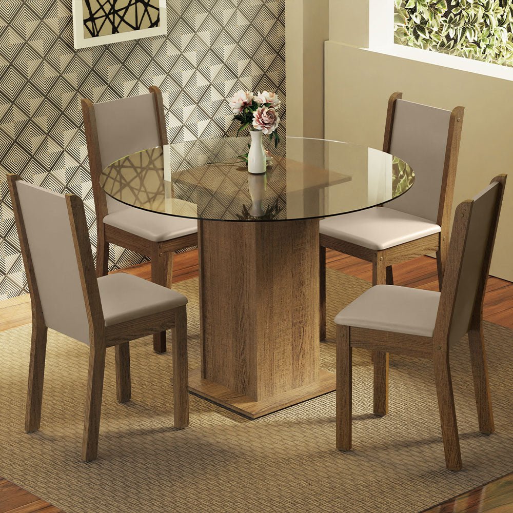 Combo Comedor y Sillas Nanda Marron con Crema y Beige 90x76cm Cuadrado de Cuatro Puestos con Cuatro Sillas - COMEDORES | Bylmo
