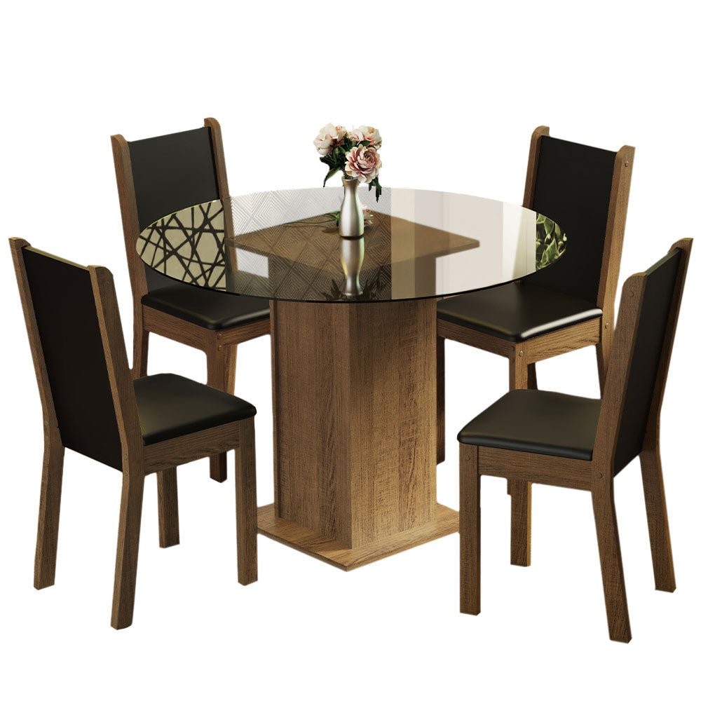 Combo Comedor y Sillas Nanda Marron y Negro 90x76cm Cuadrado de Cuatro Puestos con Cuatro Sillas - COMEDORES | Bylmo