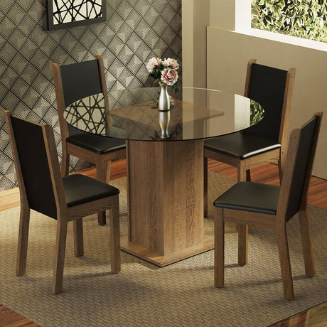 Combo Comedor y Sillas Nanda Marron y Negro 90x76cm Cuadrado de Cuatro Puestos con Cuatro Sillas - COMEDORES | Bylmo
