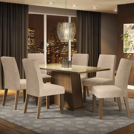 Combo Comedor y Sillas Patricia Marron y Crema 160x79cm Cuadrado de Seis Puestos con Seis Sillas - COMEDORES | Bylmo
