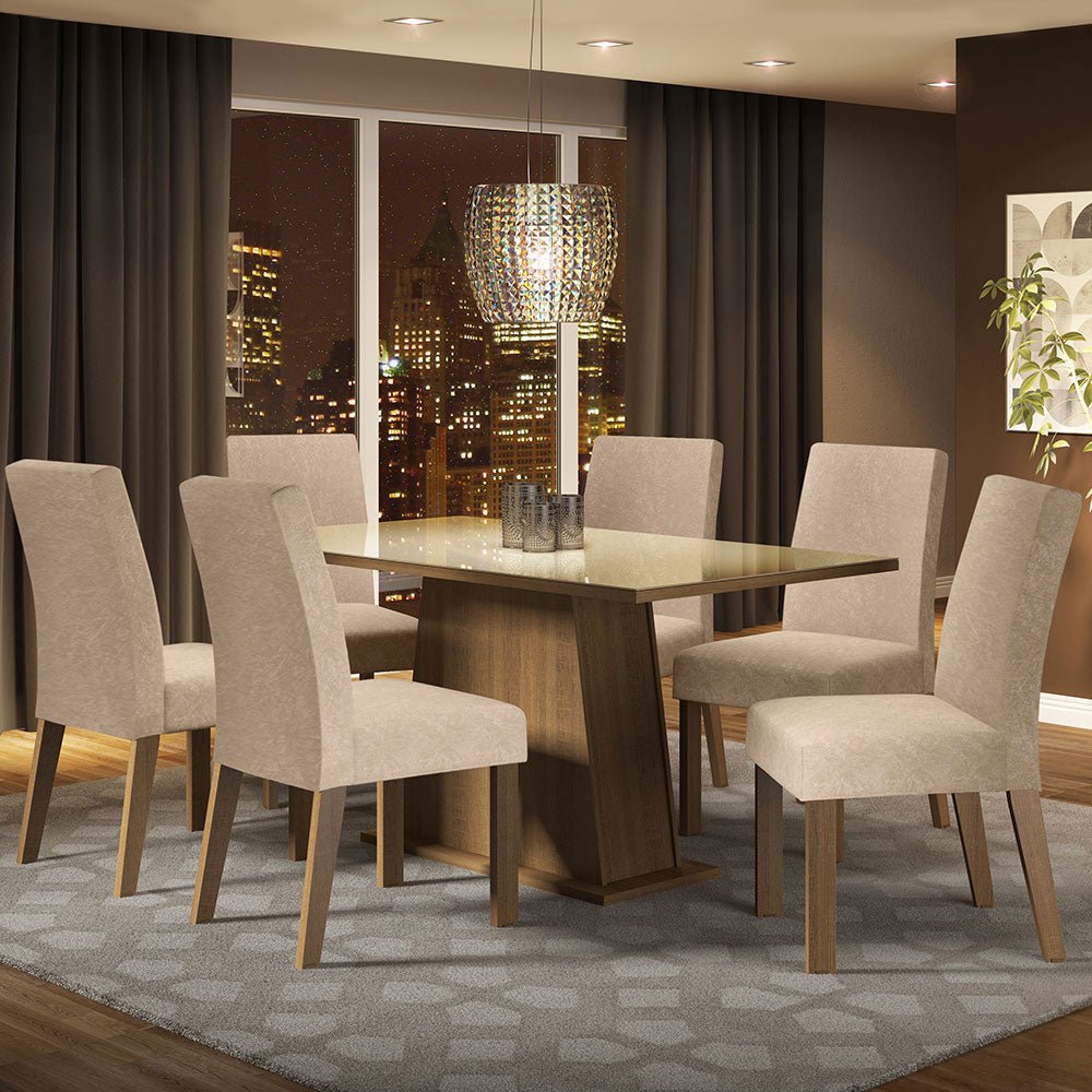Combo Comedor y Sillas Patricia Marron y Crema 160x79cm Cuadrado de Seis Puestos con Seis Sillas - COMEDORES | Bylmo