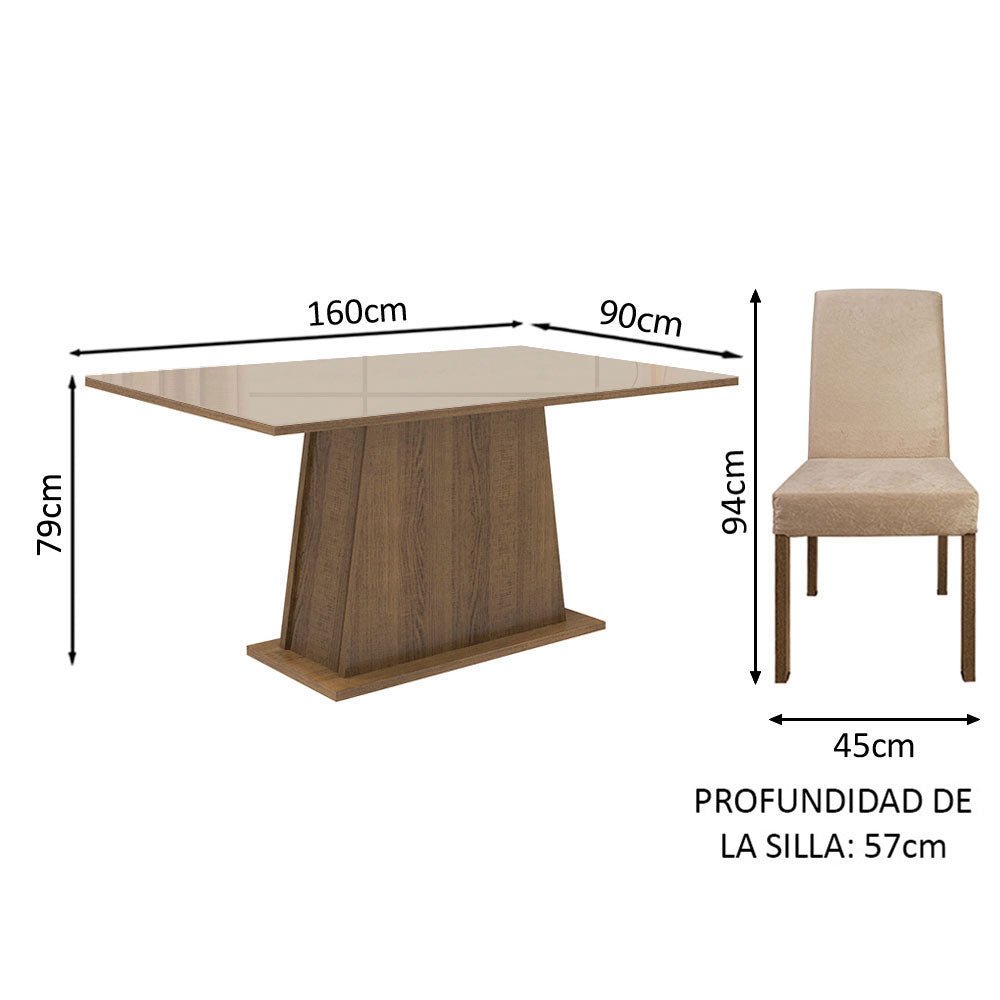 Combo Comedor y Sillas Patricia Marron y Crema 160x79cm Cuadrado de Seis Puestos con Seis Sillas - COMEDORES | Bylmo