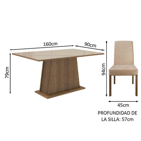 Combo Comedor y Sillas Patricia Marron y Crema 160x79cm Cuadrado de Seis Puestos con Seis Sillas - COMEDORES | Bylmo