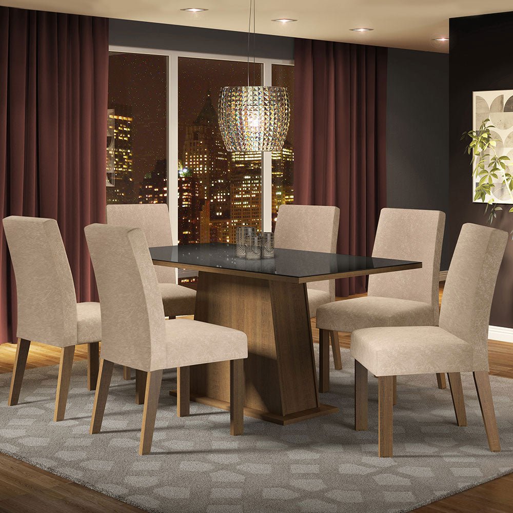 Combo Comedor y Sillas Patricia Marron y Negro 160x79cm Cuadrado de Seis Puestos con Seis Sillas - COMEDORES | Bylmo