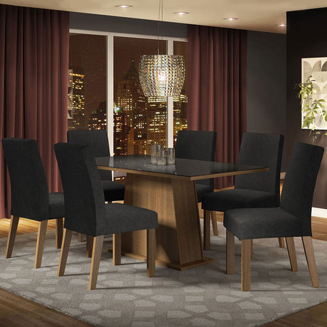 Combo Comedor y Sillas Patricia Marron y Negro Oxford 160x80cm Cuadrado de Seis Puestos con Seis Sillas - COMEDORES | Bylmo