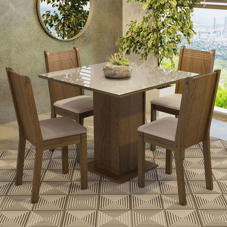 Combo Comedor y Sillas Perla Marron con Crema y Beige 90x78cm Cuadrado de Cuatro Puestos con Cuatro Sillas - COMEDORES | Bylmo