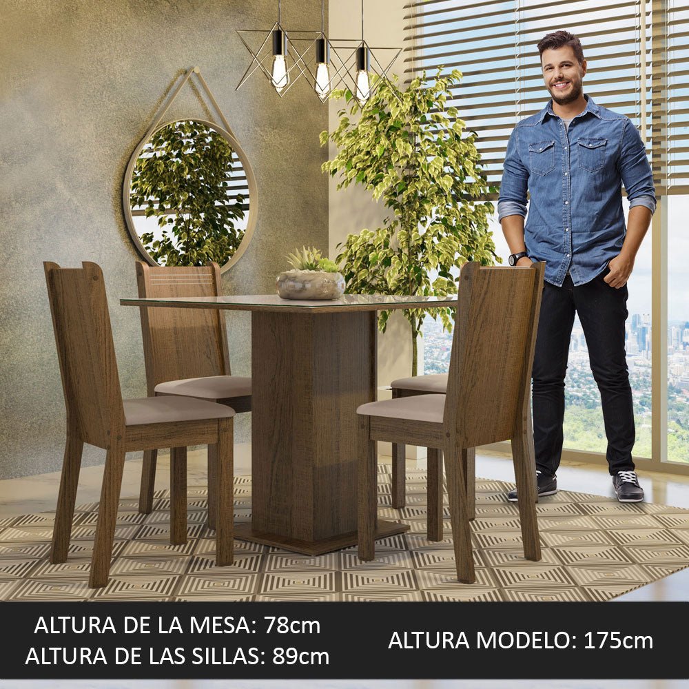 Combo Comedor y Sillas Perla Marron con Crema y Beige 90x78cm Cuadrado de Cuatro Puestos con Cuatro Sillas - COMEDORES | Bylmo